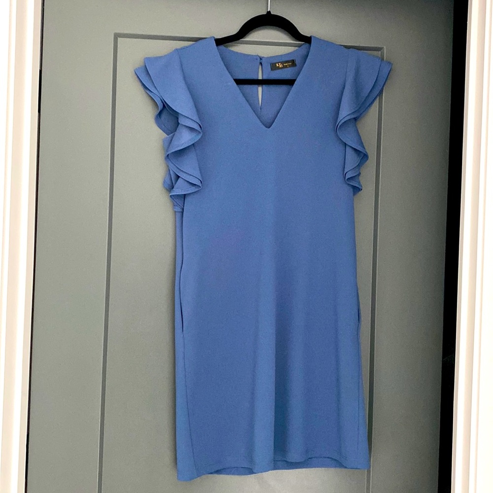 Blue ruffle sleeve dress. Women’s size small